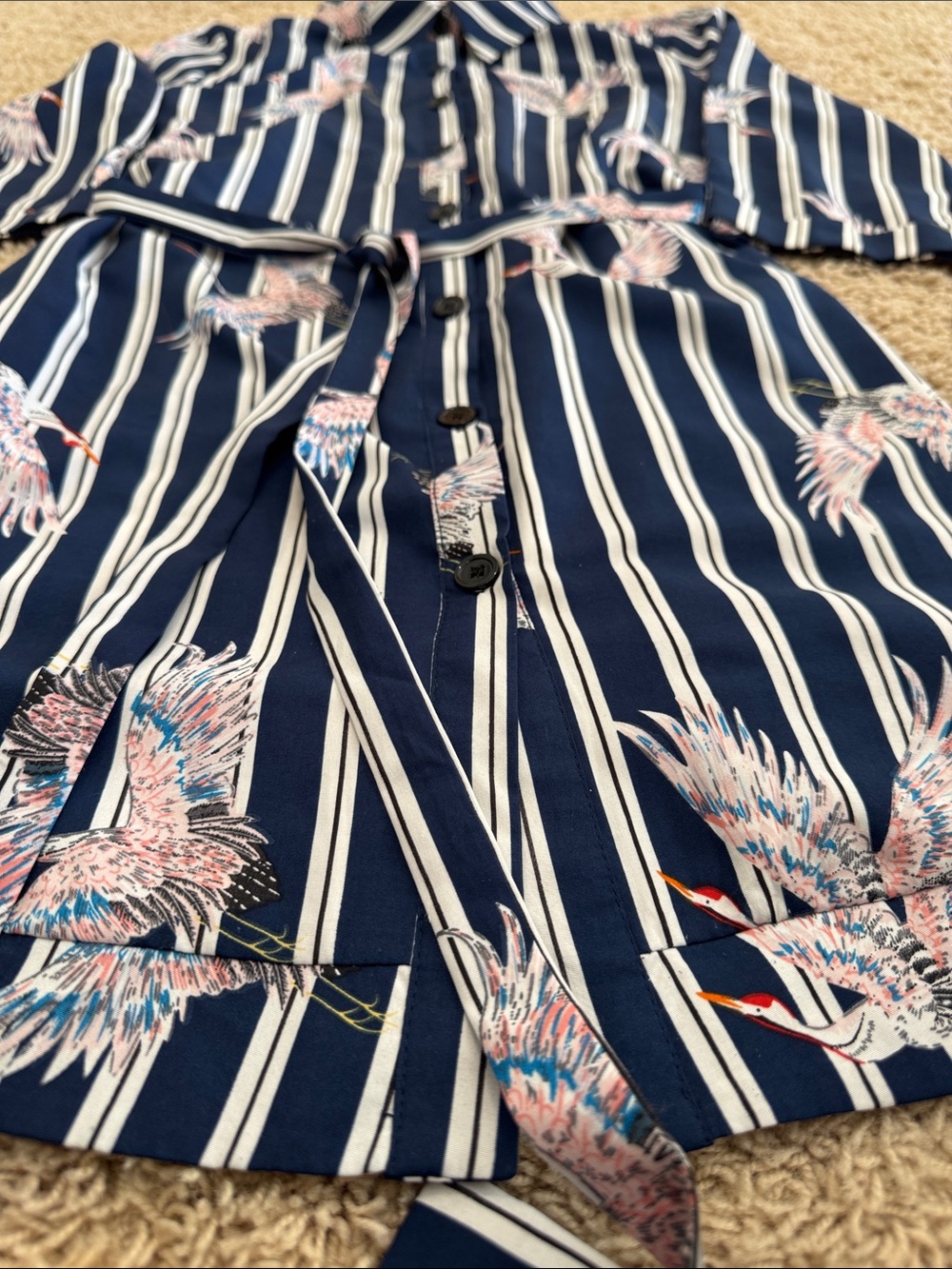 L.A. Soul Womens Navy Striped Button-Front Shirt Dress Cover-up Crane Print, M - Picture 3 of 14